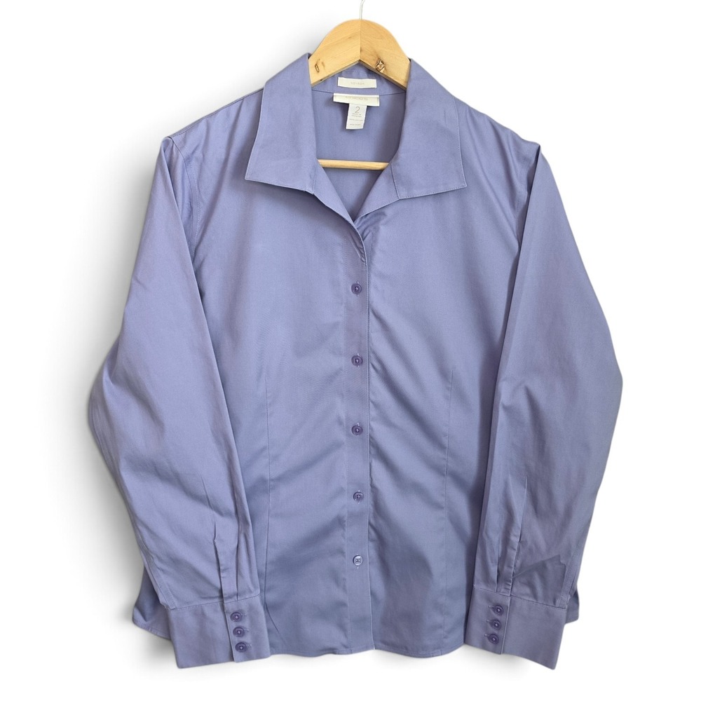 Chicos Top Womens 2 US Large Lavender Purple Button Up No Iron Cotton Career